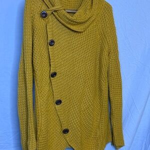 Women's Mustard Button-Up Sweater